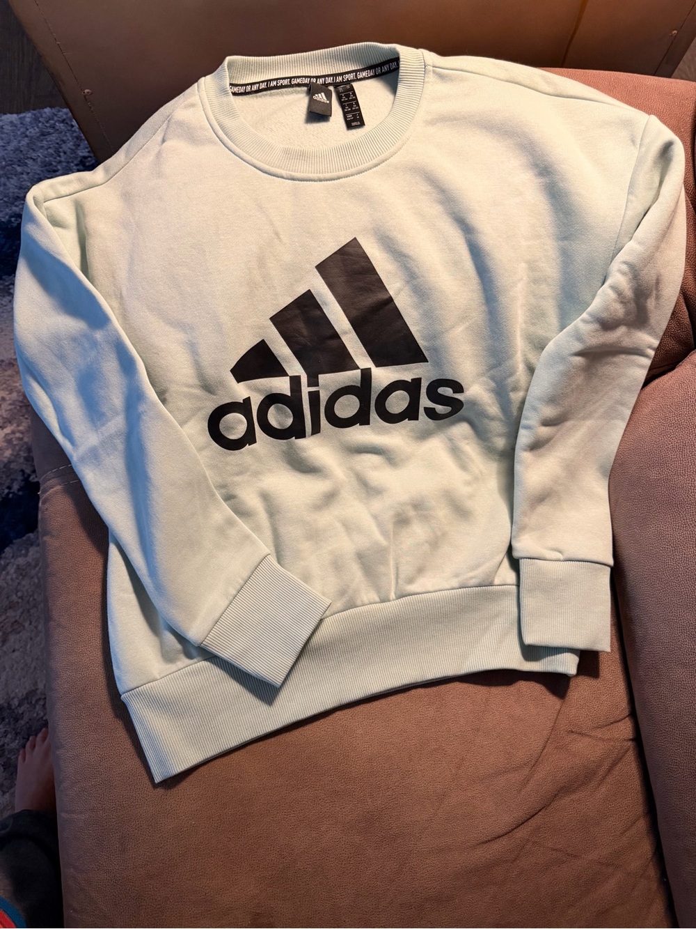 Women’s adidas Crewneck Sweatshirt in Pale Mint with Black Logo Size XS